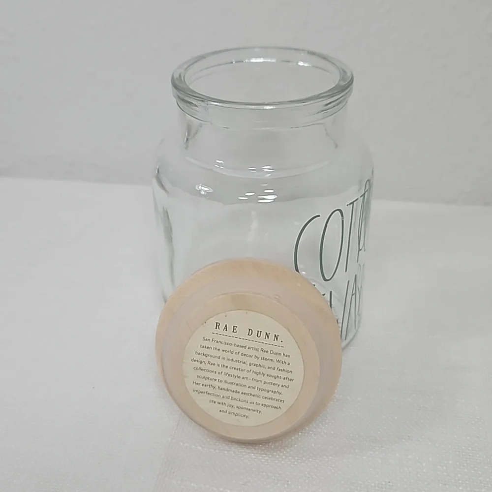 Rae Dunn Teal lettering with Daisies Cotton Swabs Empty Reusable Glass Jar